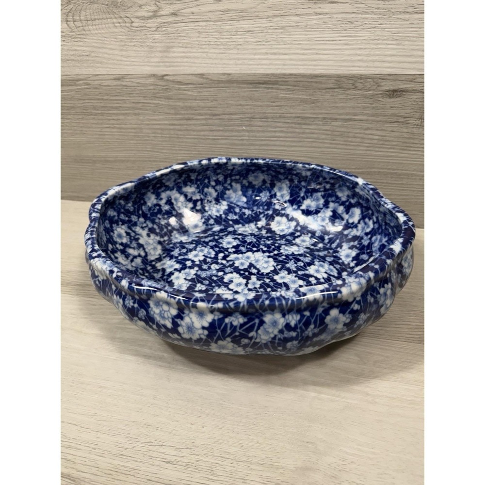 Blue White Floral Chintz Scalloped Bowl Basin Victoria Ware Style 11" Vintage